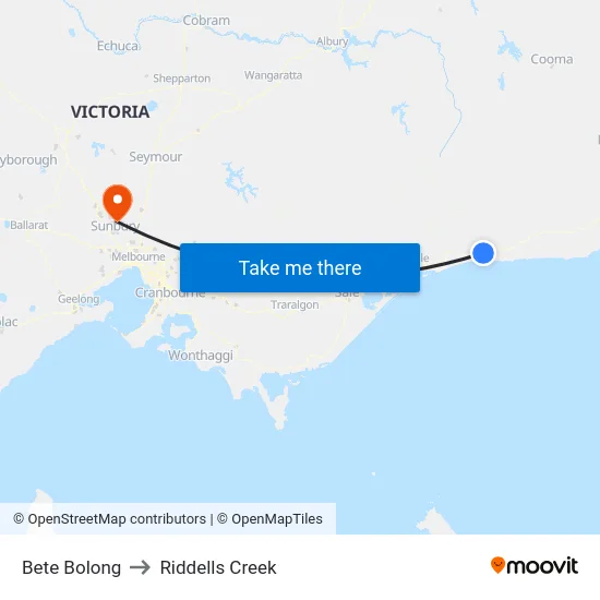 Bete Bolong to Riddells Creek map