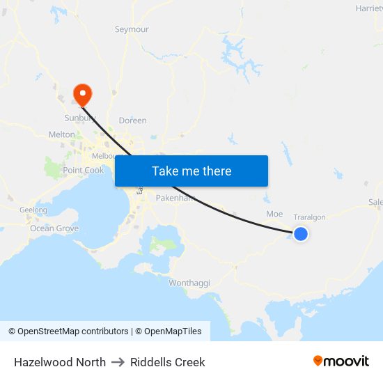 Hazelwood North to Riddells Creek map