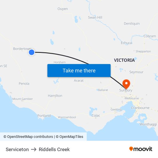 Serviceton to Riddells Creek map