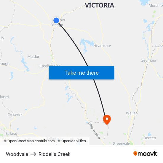 Woodvale to Riddells Creek map