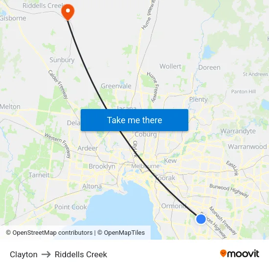 Clayton to Riddells Creek map