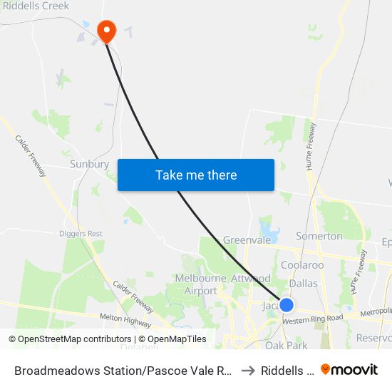 Broadmeadows Station/Pascoe Vale Rd (Broadmeadows) to Riddells Creek map