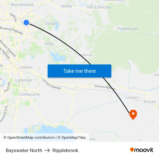 Bayswater North to Ripplebrook map