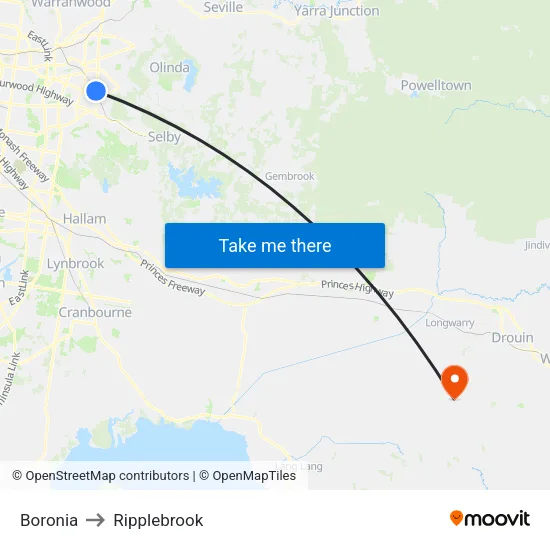 Boronia to Ripplebrook map