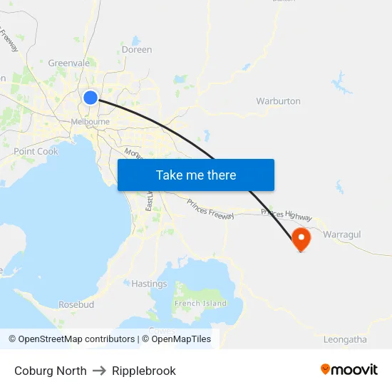 Coburg North to Ripplebrook map