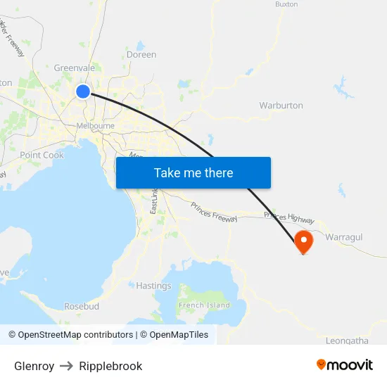 Glenroy to Ripplebrook map