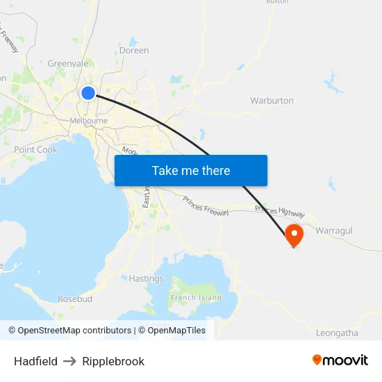 Hadfield to Ripplebrook map