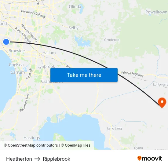 Heatherton to Ripplebrook map