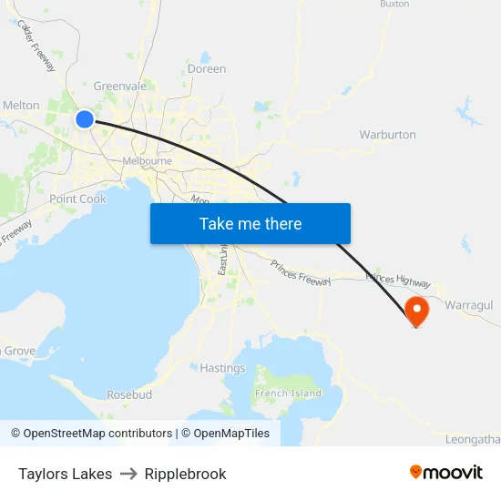 Taylors Lakes to Ripplebrook map