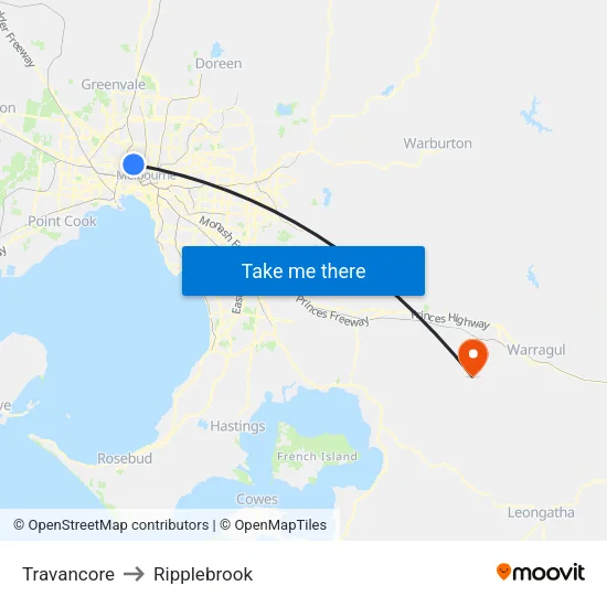 Travancore to Ripplebrook map
