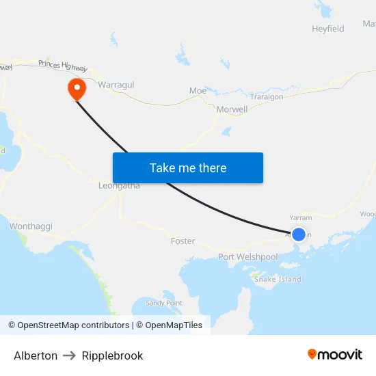 Alberton to Ripplebrook map