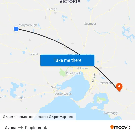 Avoca to Ripplebrook map