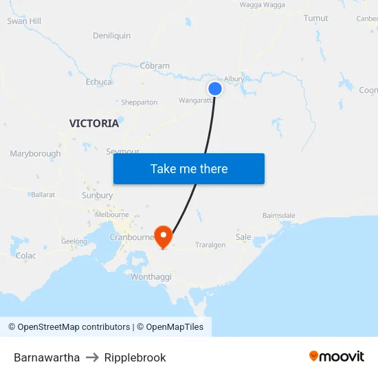 Barnawartha to Ripplebrook map
