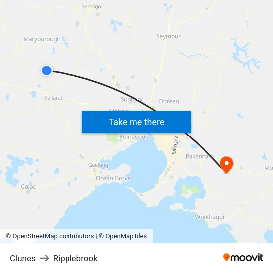 Clunes to Ripplebrook map
