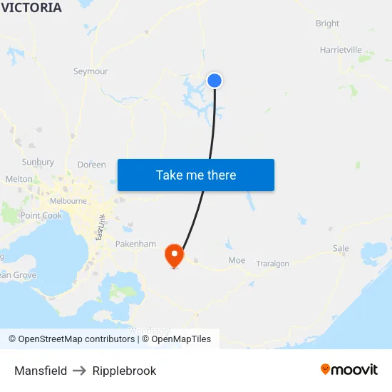 Mansfield to Ripplebrook map