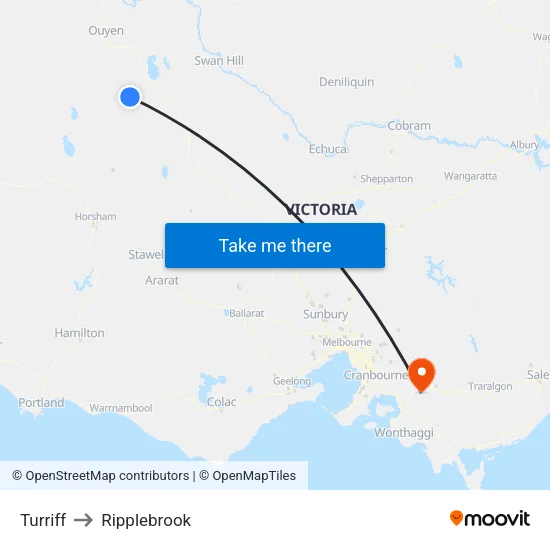 Turriff to Ripplebrook map