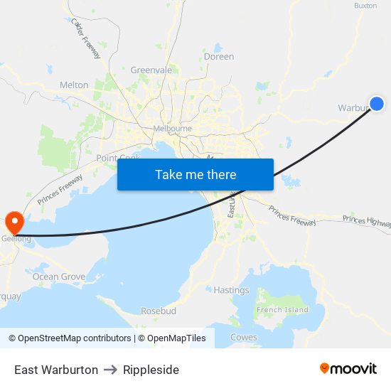 East Warburton to Rippleside map