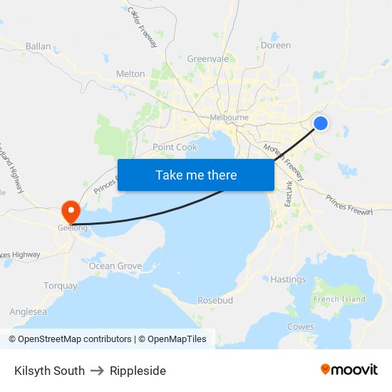 Kilsyth South to Rippleside map