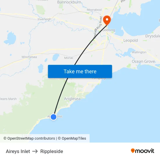 Aireys Inlet to Rippleside map