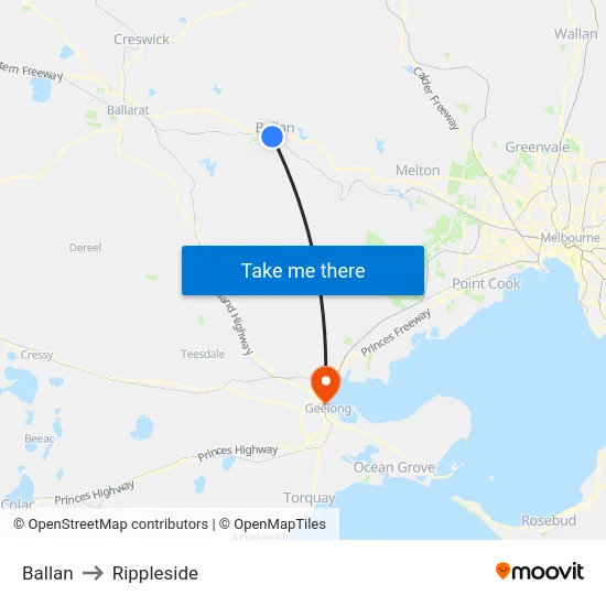 Ballan to Rippleside map