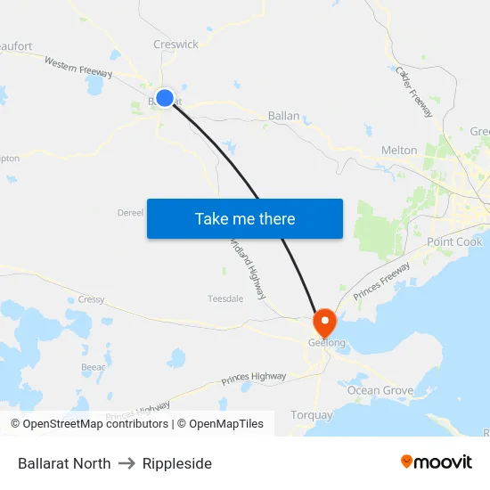 Ballarat North to Rippleside map