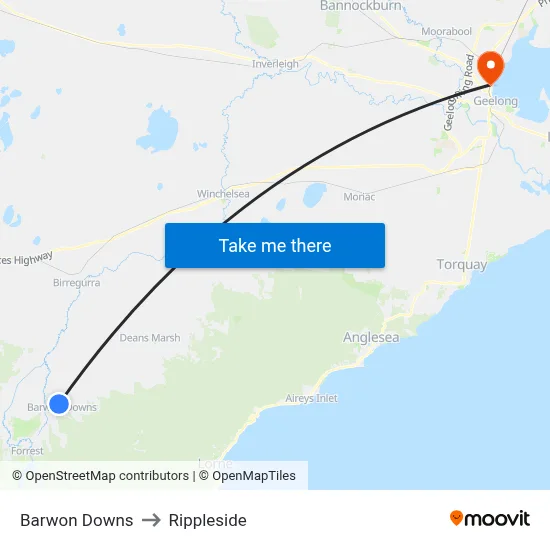 Barwon Downs to Rippleside map