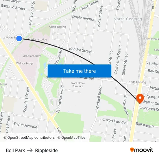 Bell Park to Rippleside map