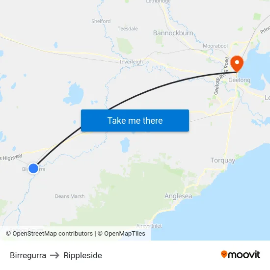 Birregurra to Rippleside map