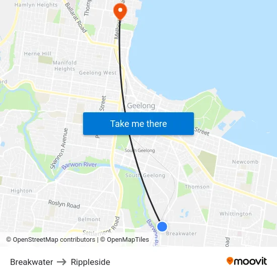 Breakwater to Rippleside map