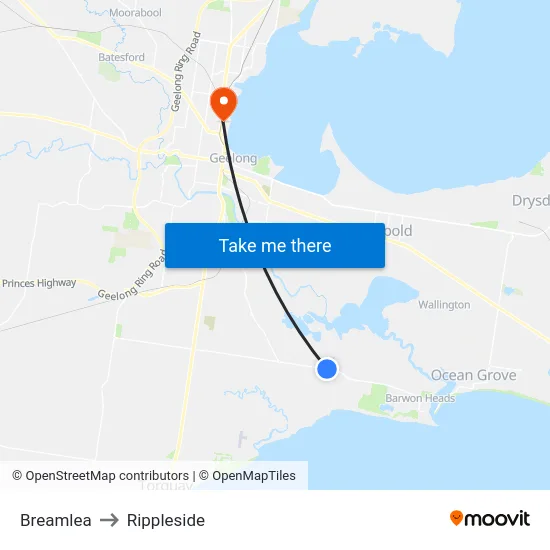 Breamlea to Rippleside map