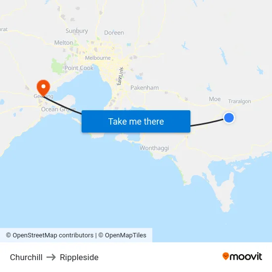 Churchill to Rippleside map
