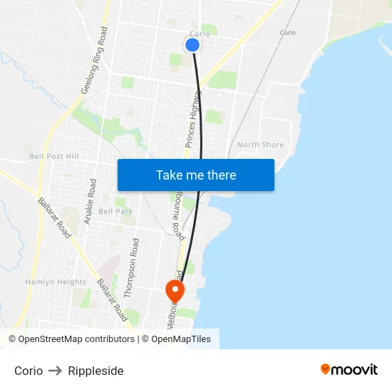 Corio to Rippleside map