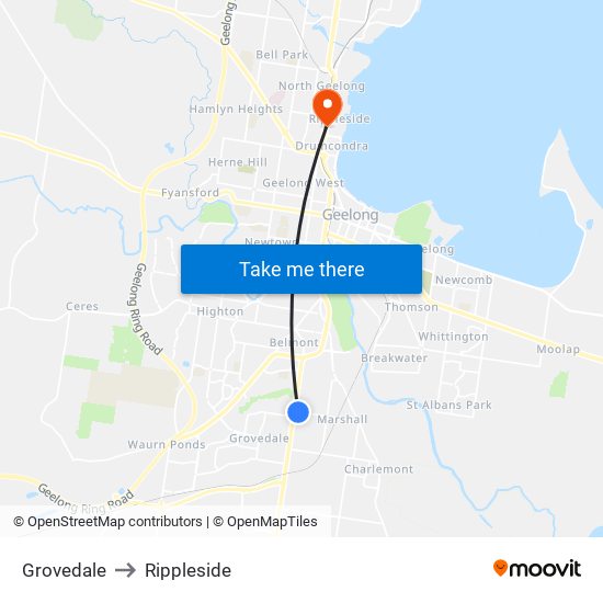 Grovedale to Rippleside map