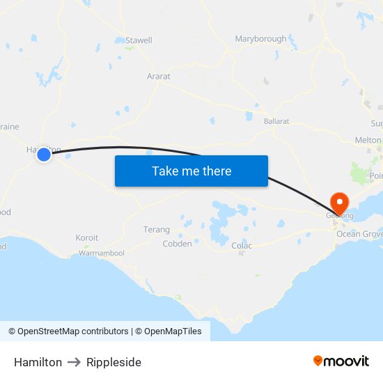 Hamilton to Rippleside map