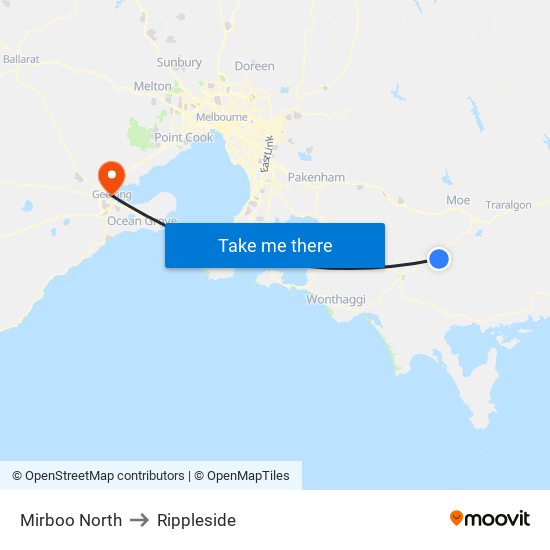 Mirboo North to Rippleside map