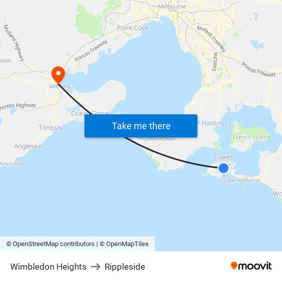 Wimbledon Heights to Rippleside map