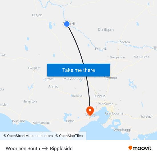 Woorinen South to Rippleside map