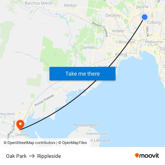 Oak Park to Rippleside map