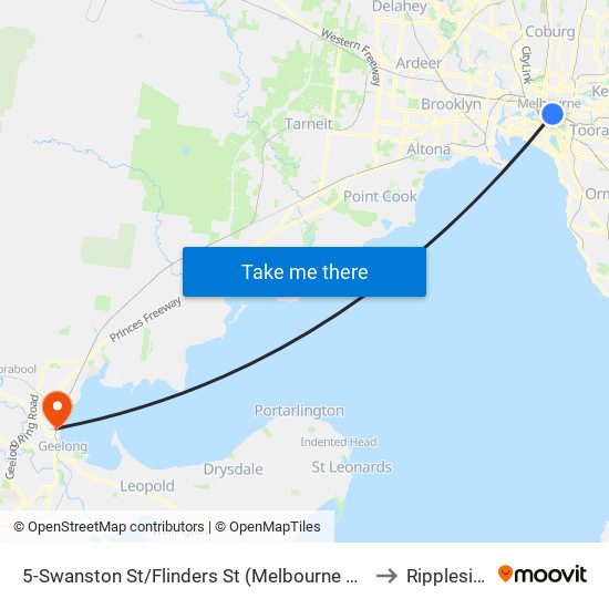 5-Swanston St/Flinders St (Melbourne City) to Rippleside map