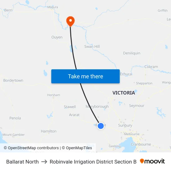 Ballarat North to Robinvale Irrigation District Section B map