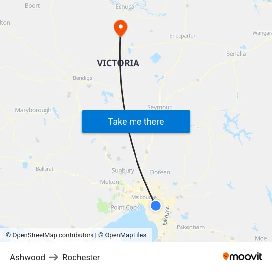 Ashwood to Rochester map