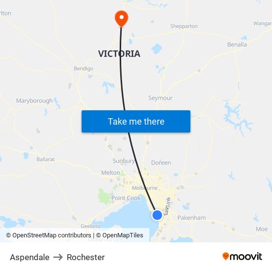 Aspendale to Rochester map