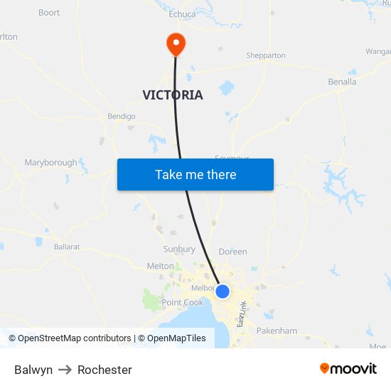 Balwyn to Rochester map