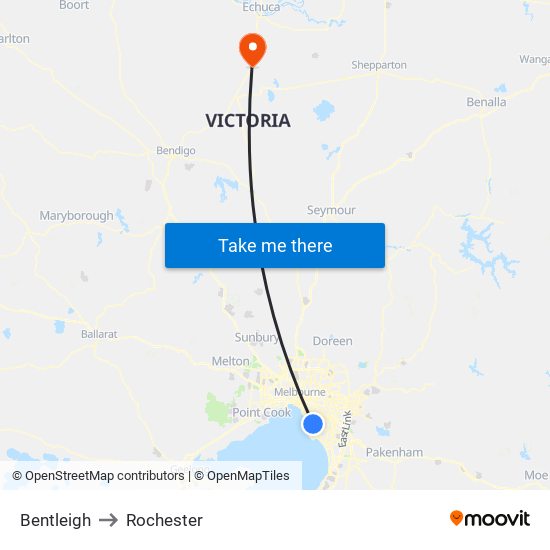 Bentleigh to Rochester map