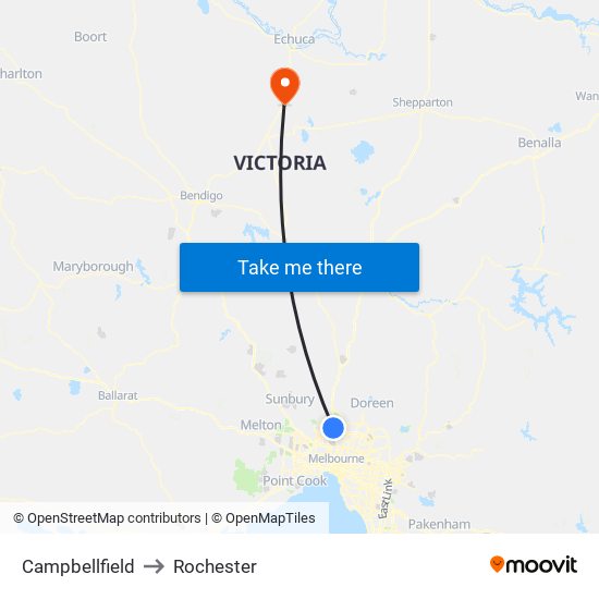 Campbellfield to Rochester map