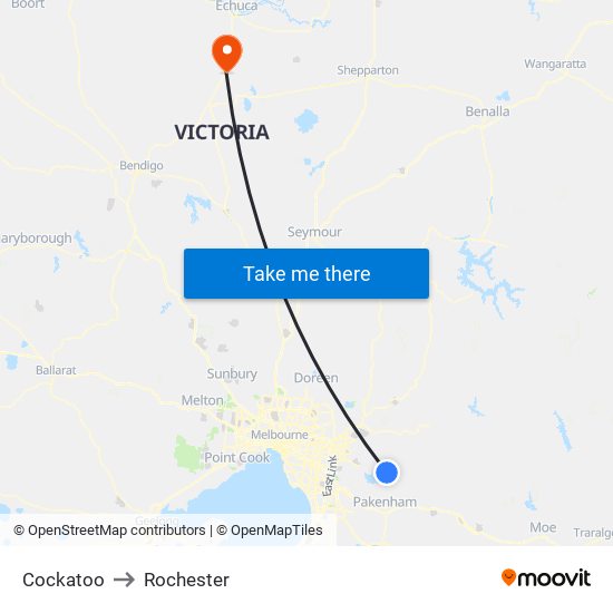 Cockatoo to Rochester map