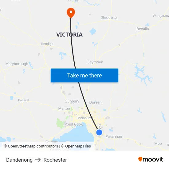 Dandenong to Rochester map