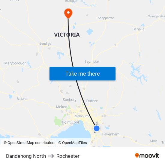 Dandenong North to Rochester map