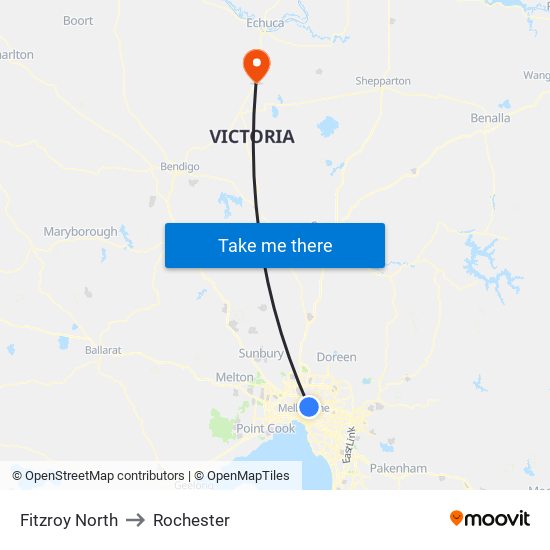 Fitzroy North to Rochester map