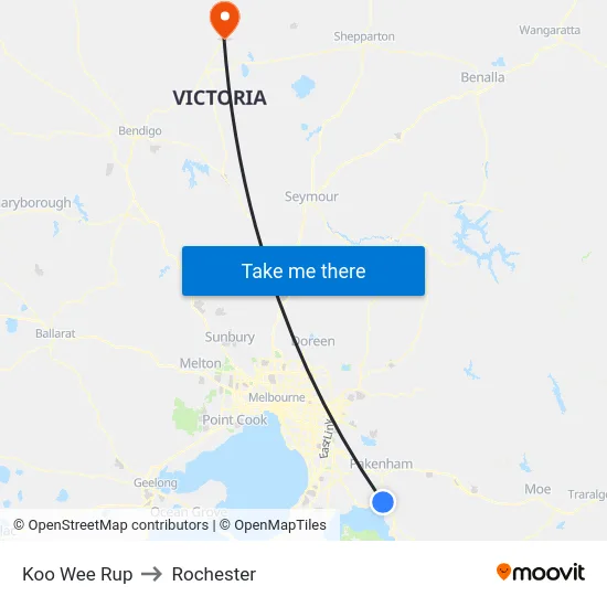 Koo Wee Rup to Rochester map